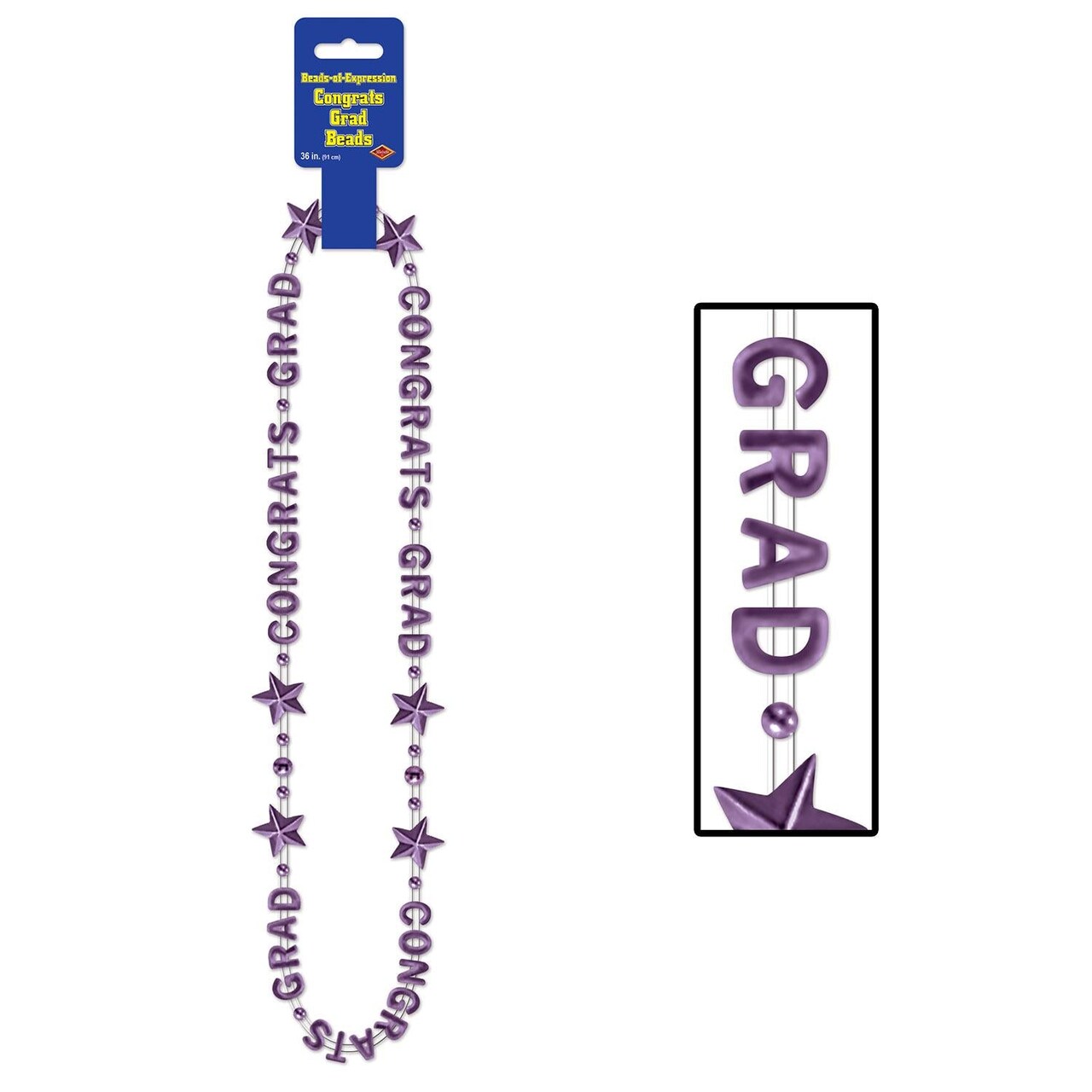12 Pack Bulk Congrats Grad Graduation Party Bead Necklaces - purple